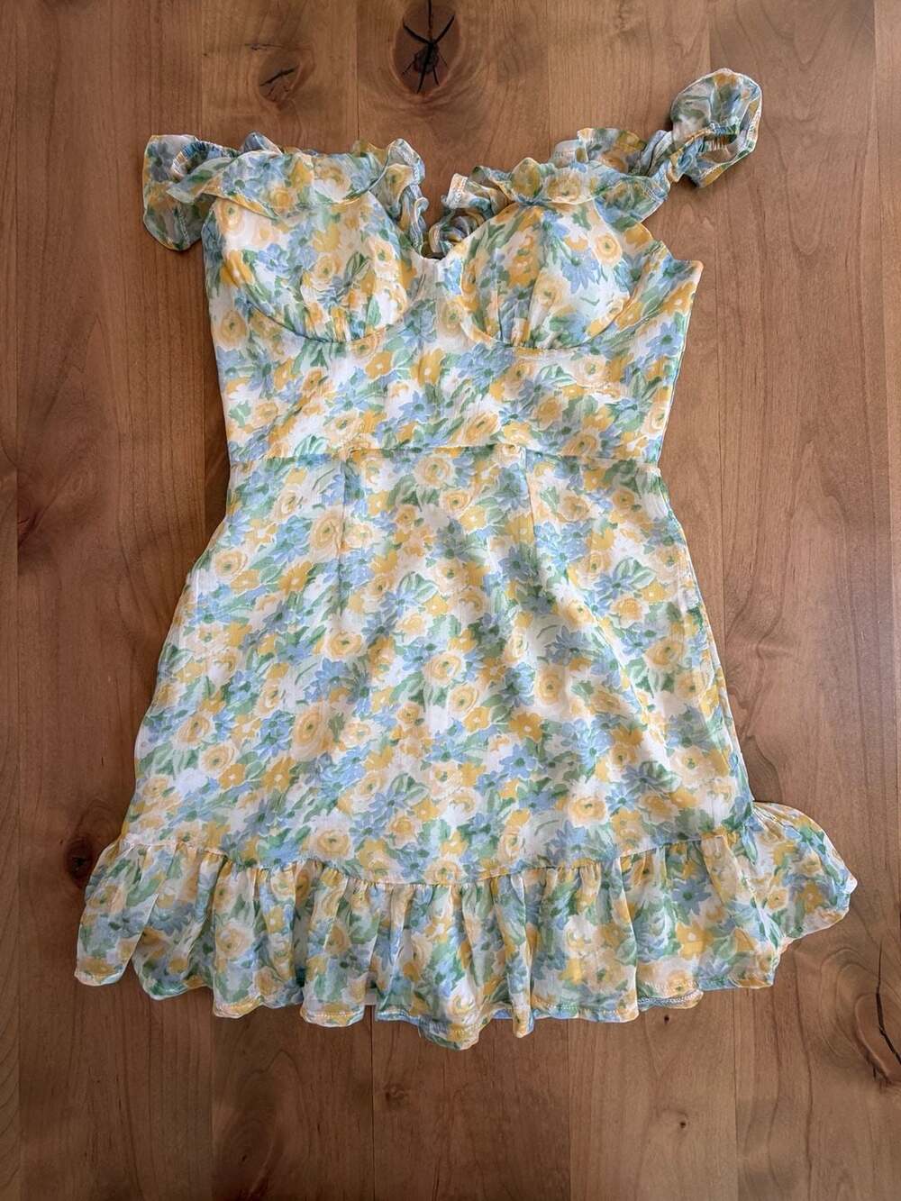 Mika & Gala Floral Dress Size 8 Off Shoulder Ruffle Mini